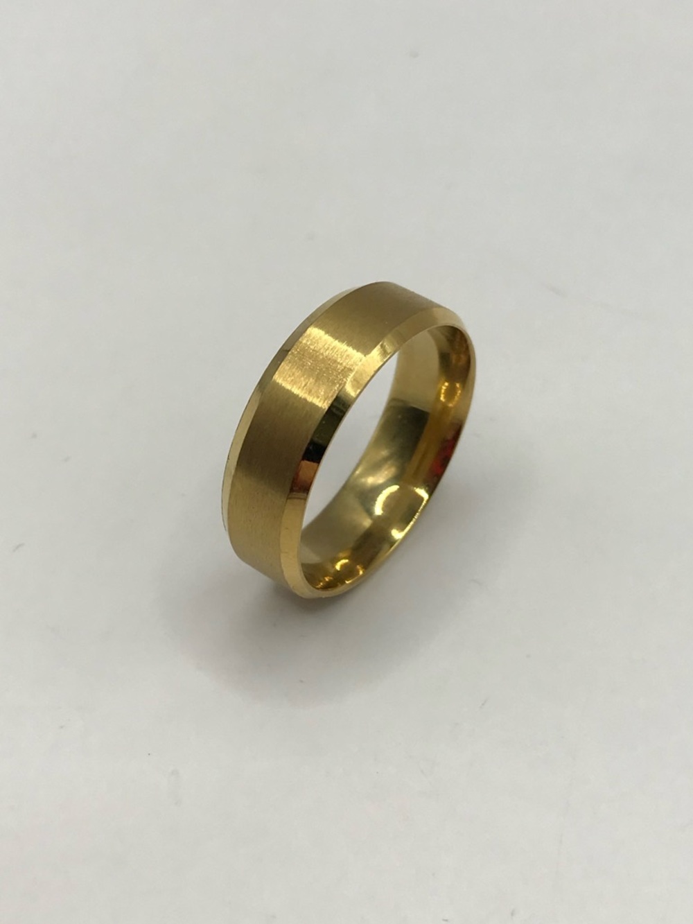 Brushed Gold-Tone Men’s Stainless Steel Band Ring - Picture 7 of 8